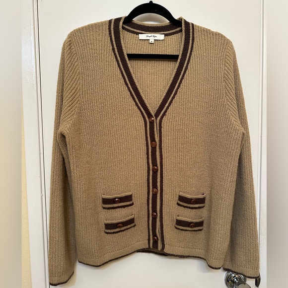 Simple Retro Jenesis Contrast Knit Cardigan - Picture 2 of 6